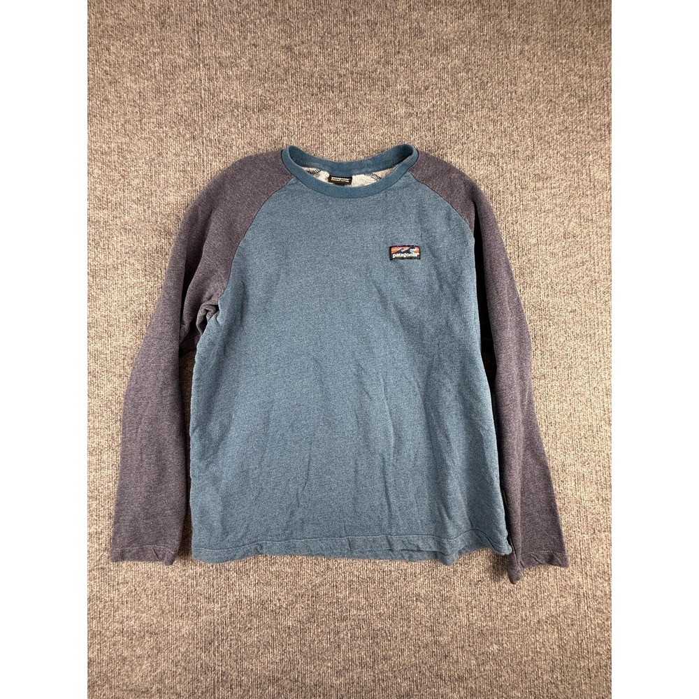 Patagonia Shirt Mens Large Blue Colorblock Organic Cotton‎ Long Sleeve Crewneck